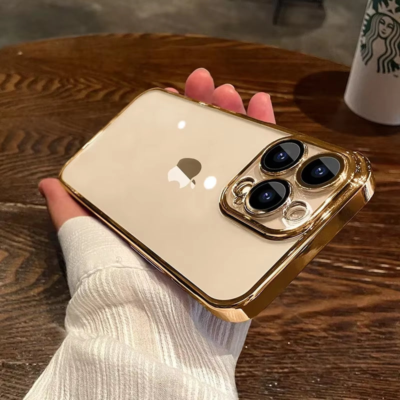 NEW Luxury Plating Clear Phone Case for Iphone 16 15 14 13 11 12 Pro Max X XS Max XR 7 8 plus Full Lens Protector Silicone Cover