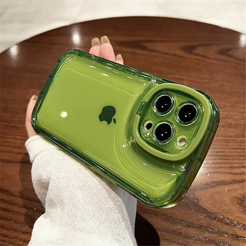 Invisible Folding Holder Camera Lens Ring Stand Transparent Phone Case for Iphone 13 12 11 12Pro 13Pro Max Soft Candy Back Cover