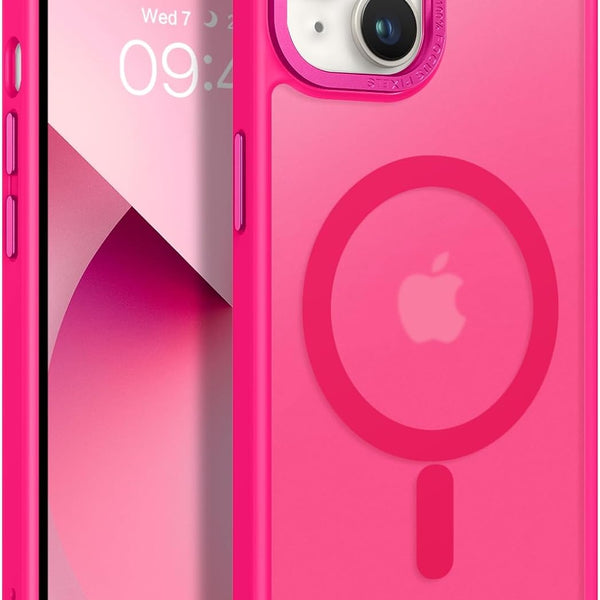 Magnetic for Iphone 13 Case & Iphone 14 Case [Compatible with Magsafe] Translucent Matte Phone Case Iphone 13/14 Slim Fit Shockproof Women Men Protective Cover for Iphone 13/14 6.1", Hot Pink