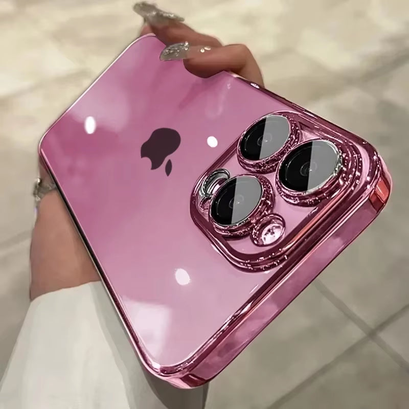 NEW Luxury Plating Clear Phone Case for Iphone 16 15 14 13 11 12 Pro Max X XS Max XR 7 8 plus Full Lens Protector Silicone Cover