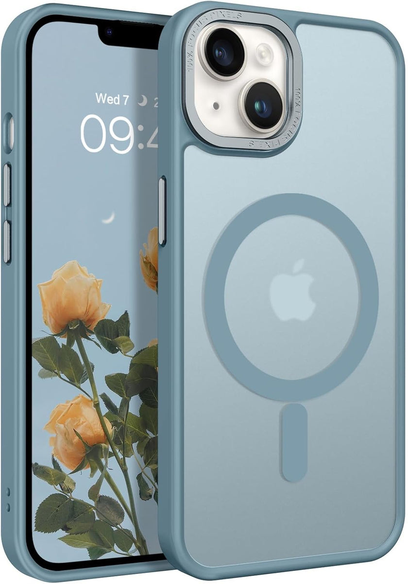 Magnetic for Iphone 13 Case & Iphone 14 Case [Compatible with Magsafe] Translucent Matte Magnetic Phone Case Iphone 13/14 Shockproof Women Men Protective Cover for Iphone 13/14, Gray Blue