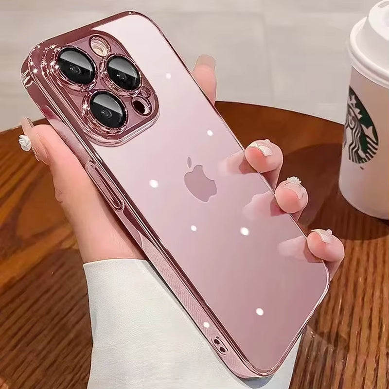 NEW Luxury Plating Clear Phone Case for Iphone 16 15 14 13 11 12 Pro Max X XS Max XR 7 8 plus Full Lens Protector Silicone Cover